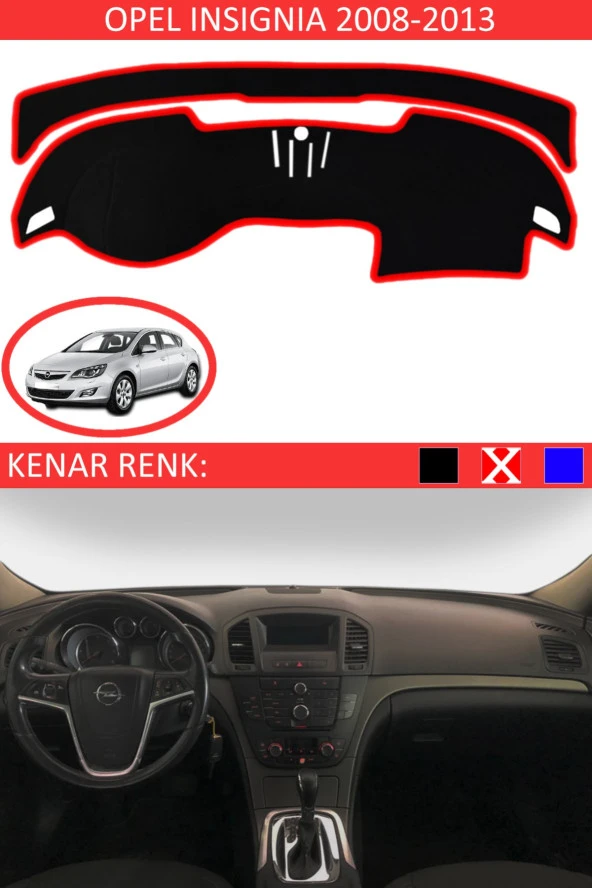 Opel Insignia 2008-2013 Için Uygun Torpido Koruma Halısı Siyah Kenar Renk Kırmızı ürün görseli 1