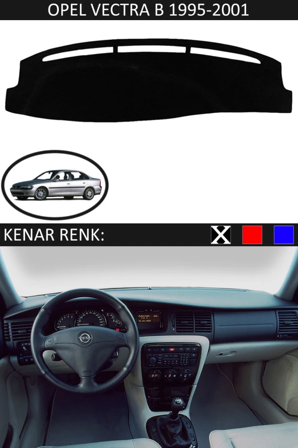Opel Vectra B 1995-2001 İçin Uygun Torpido Koruma Halısı Siyah Kenar Renk Siyah ürün görseli 1