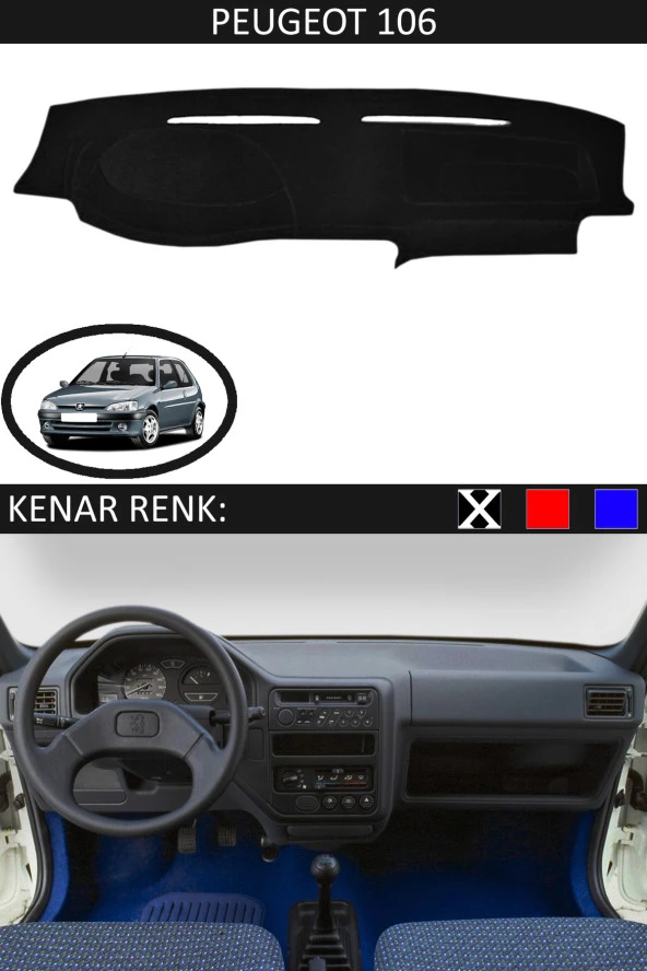 Peugeot 106 İçin Uygun Torpido Koruma Halısı Siyah Kenar Renk Siyah ürün görseli 1