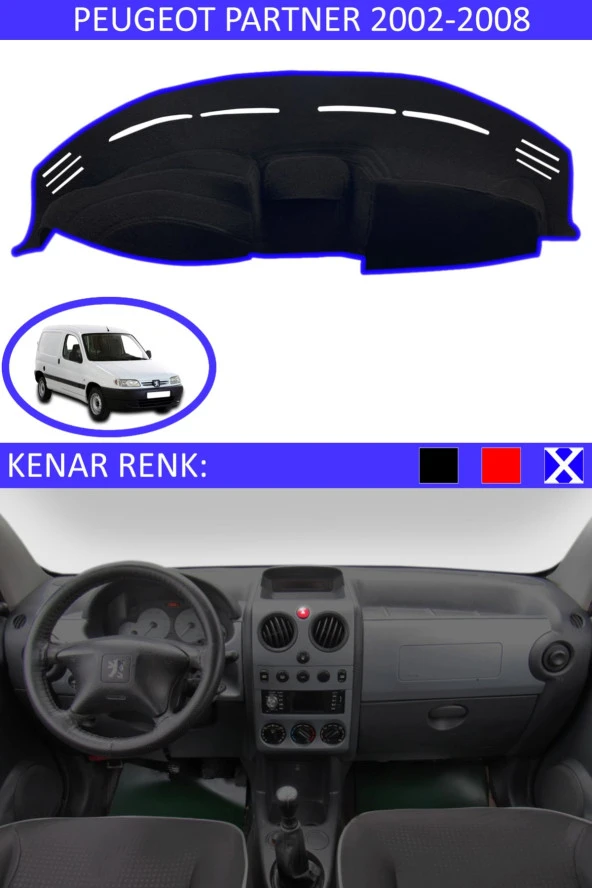 Peugeot Partner 2002-2008 Için Uygun Torpido Koruma Halısı Siyah Kenar Renk Mavi ürün görseli 1