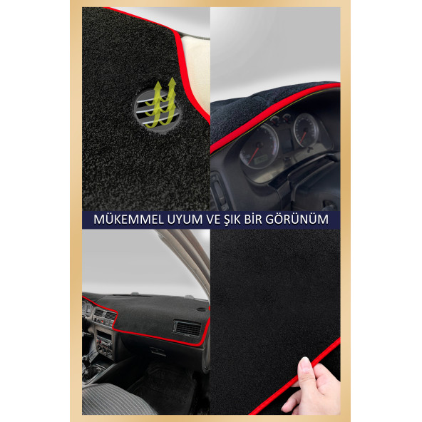 Renault Clio 5 Modelleri Için Uygun Torpido Koruma Halısı Siyah Kenar Renk Kırmızı ürün görseli 1