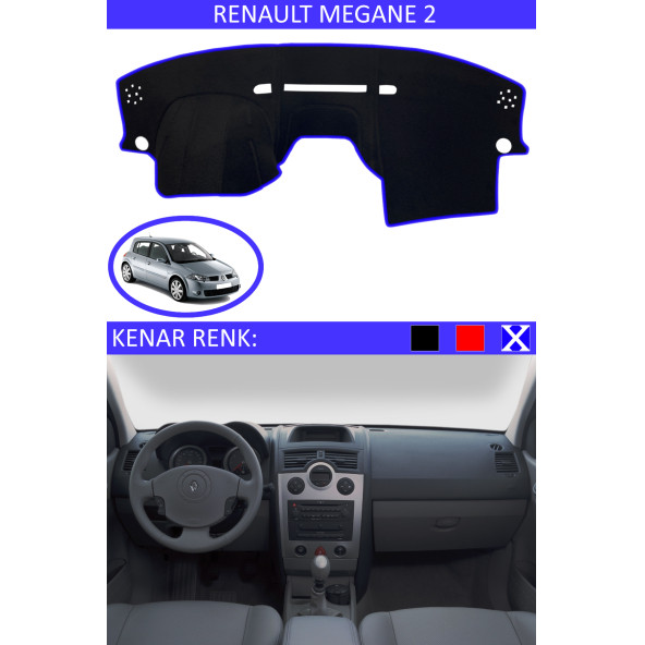 Renault Megane 2 Için Uygun Torpido Koruma Halısı Siyah Kenar Renk Mavi ürün görseli 1