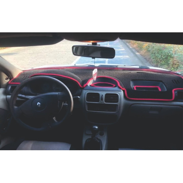 Renault Clio 2 Airbagsiz Modelleri Için Uygun Torpido Koruma Halısı Siyah Kenar Renk Kırmızı ürün görseli 1
