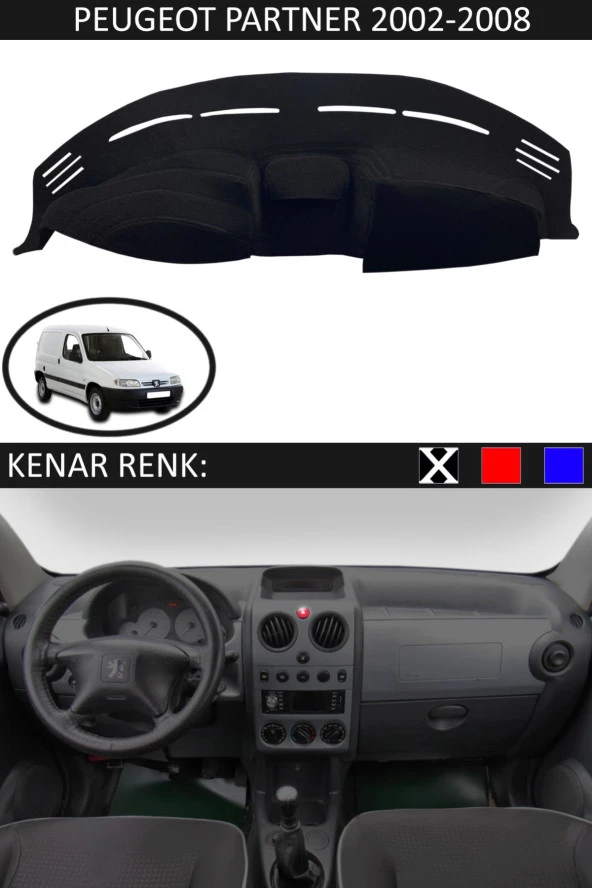 Peugeot Partner 2002-2008 Için Uygun Torpido Koruma Halısı Siyah Kenar Renk Siyah ürün görseli 1