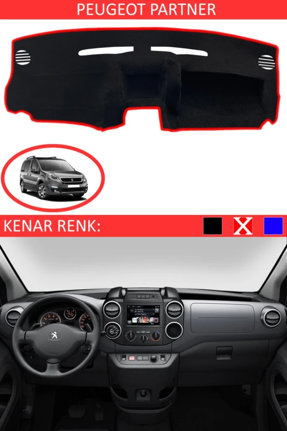 Peugeot Partner Için Uygun Torpido Koruma Halısı Siyah Kenar Renk Kırmızı ürün görseli 1
