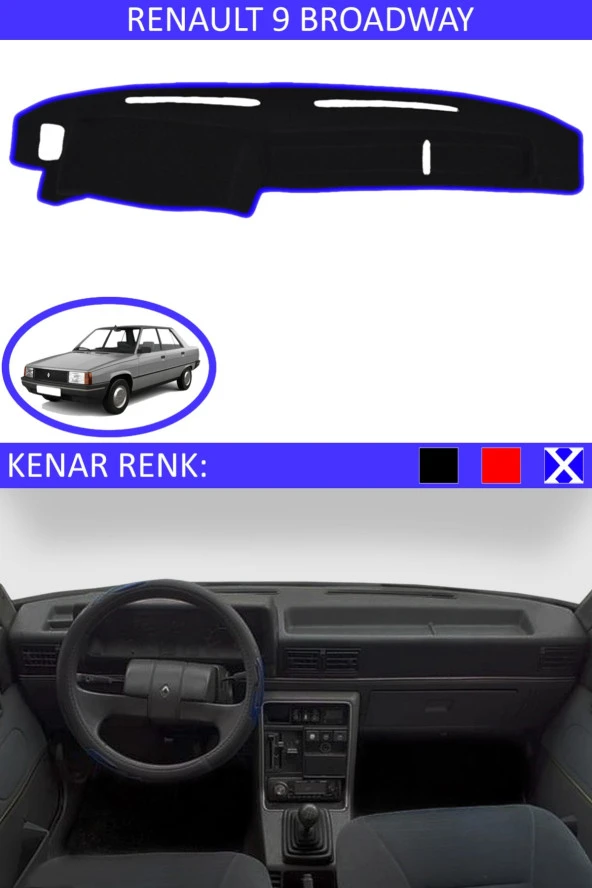 Renault 9 Broadway Için Uygun Torpido Koruma Halısı Siyah Kenar Renk Mavi ürün görseli 1