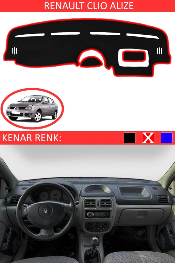 Renault Clio Alize Için Uygun Torpido Koruma Halısı Siyah Kenar Renk Kırmızı ürün görseli 1