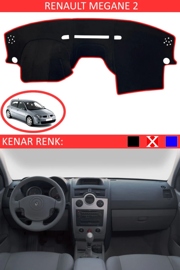 Renault Megane 2 Için Uygun Torpido Koruma Halısı Siyah Kenar Renk Kırmızı ürün görseli 1