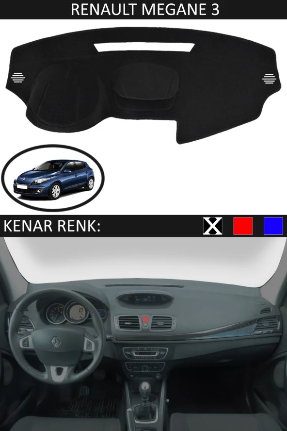 Renault Megane 3 İçin Uygun Torpido Koruma Halısı Siyah Kenar Renk Siyah ürün görseli 1