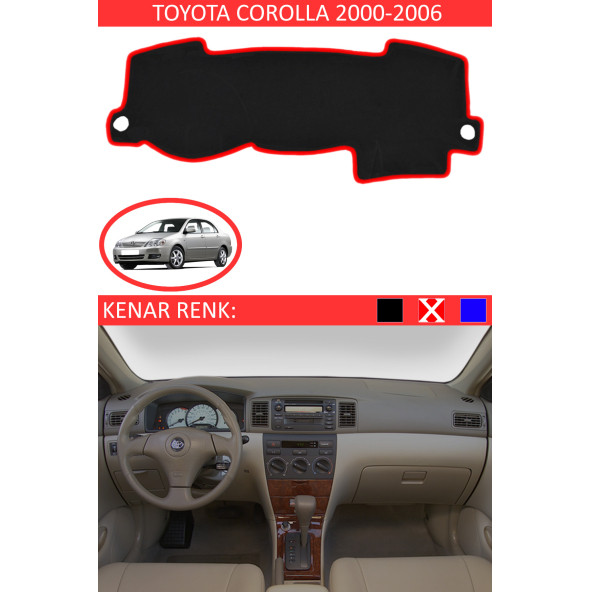 Toyota Coralla 2000-2006 Için Uygun Torpido Koruma Halısı Siyah Kenar Renk Kırmızı ürün görseli 1