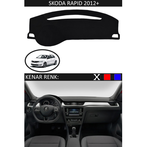 Skoda Rapid 2012+ Için Uygun Torpido Koruma Halısı Siyah Kenar Renk Siyah ürün görseli 1
