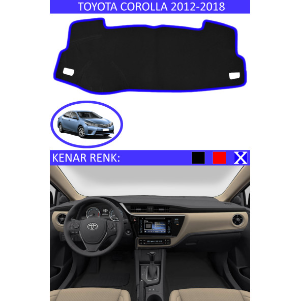 Toyota Coralla 2012-2018 Için Uygun Torpido Koruma Halısı Siyah Kenar Renk Mavi ürün görseli 1