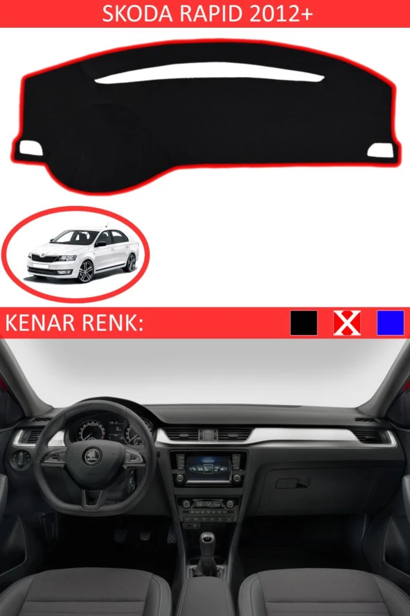 Skoda Rapid 2012+ Için Uygun Torpido Koruma Halısı Siyah Kenar Renk Kırmızı ürün görseli 1