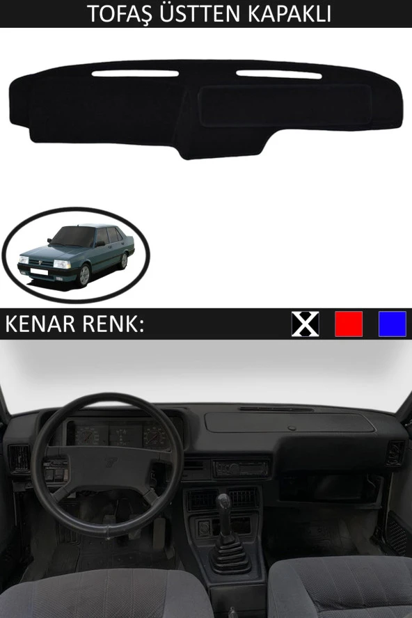 Tofaş Üstten Kapaklı İçin Uygun Torpido Koruma Halısı Siyah Kenar Renk Siyah ürün görseli 1