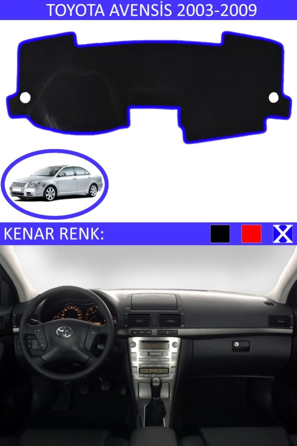 Toyota Avensis 2003-2009 Için Uygun Torpido Koruma Halısı Siyah Kenar Renk Mavi ürün görseli 1