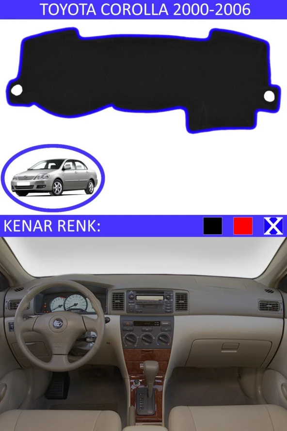 Toyota Coralla 2000-2006 Için Uygun Torpido Koruma Halısı Siyah Kenar Renk Mavi ürün görseli 1