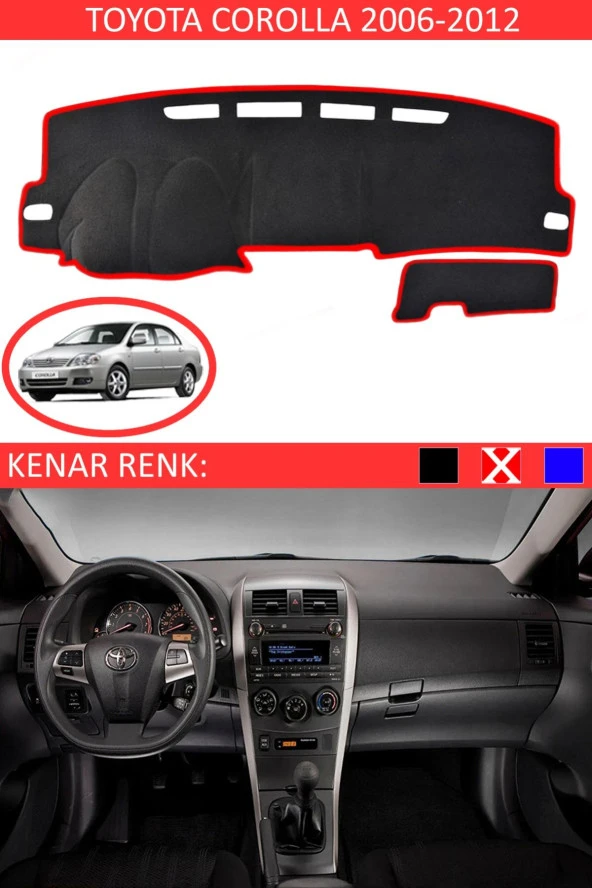 Toyota Coralla 2006-2012 Için Uygun Torpido Koruma Halısı Siyah Kenar Renk Kırmızı ürün görseli 1
