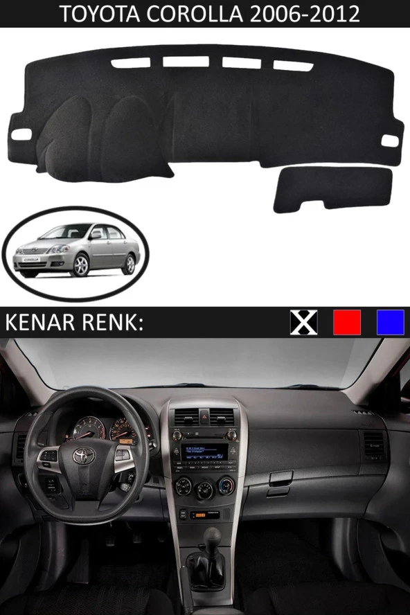 Toyota Coralla 2006-2012 Için Uygun Torpido Koruma Halısı Siyah Kenar Renk Siyah ürün görseli 1