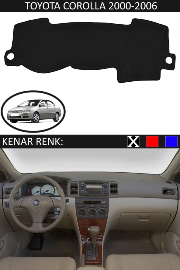 Toyota Coralla 2000-2006 Için Uygun Torpido Koruma Halısı Siyah Kenar Renk Siyah ürün görseli 1