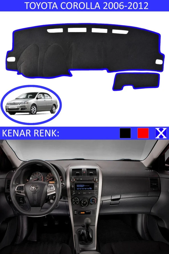 Toyota Coralla 2006-2012 Için Uygun Torpido Koruma Halısı Siyah Kenar Renk Mavi ürün görseli 1