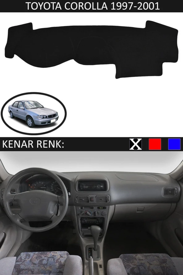Toyota Coralla 1997-2001 Için Uygun Torpido Koruma Halısı Siyah Kenar Renk Siyah ürün görseli 1