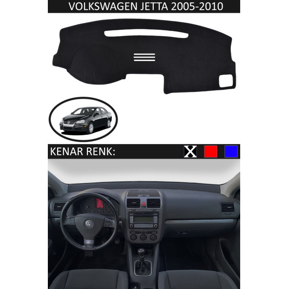 Volkswagen Jetta 2005-2010 Için Uygun Torpido Koruma Halısı Siyah Kenar Renk Siyah ürün görseli 1