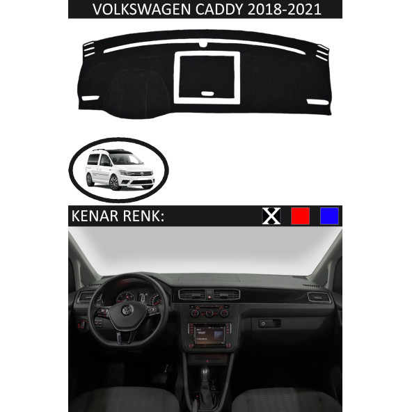 Volkswagen Caddy 2018-2021 Için Uygun Torpido Koruma Halısı Siyah Kenar Renk Siyah ürün görseli 1