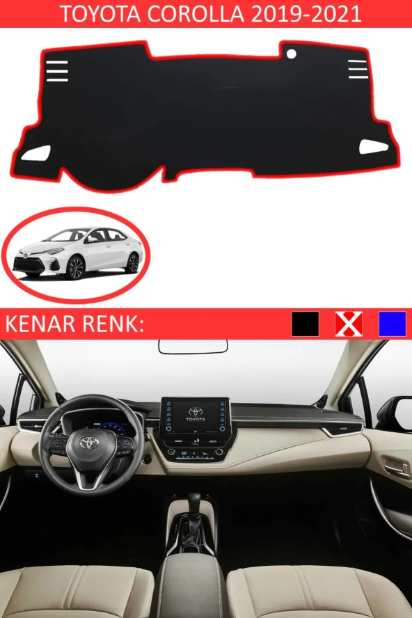 Toyota Coralla 2019-2021 Için Uygun Torpido Koruma Halısı Siyah Kenar Renk Kırmızı ürün görseli 1