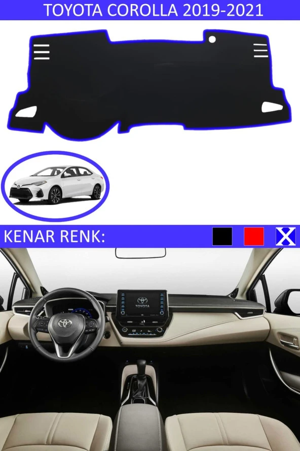 Toyota Coralla 2019-2021 Için Uygun Torpido Koruma Halısı Siyah Kenar Renk Mavi ürün görseli 1