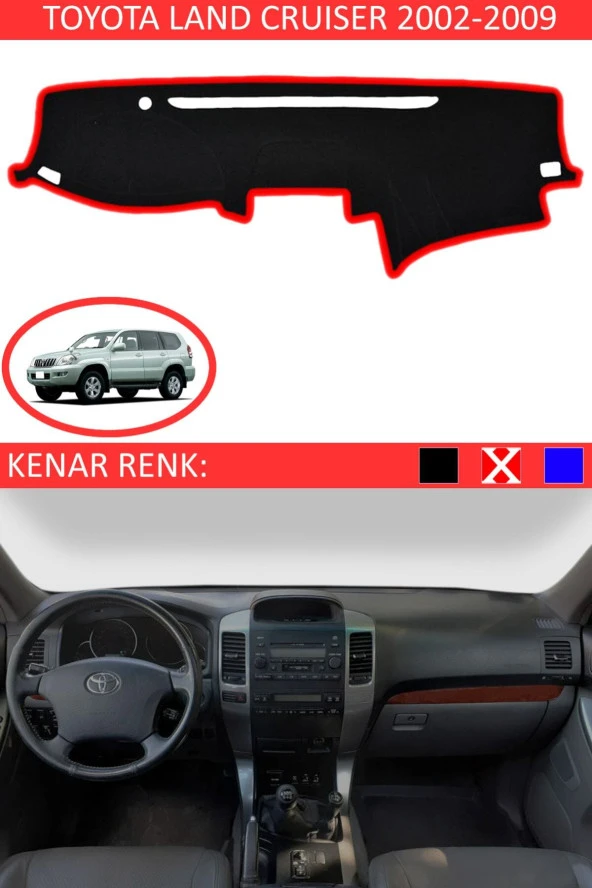 Toyota Land Cruiser 2002-2009 Için Uygun Torpido Koruma Halısı Siyah Kenar Renk Kırmızı ürün görseli 1