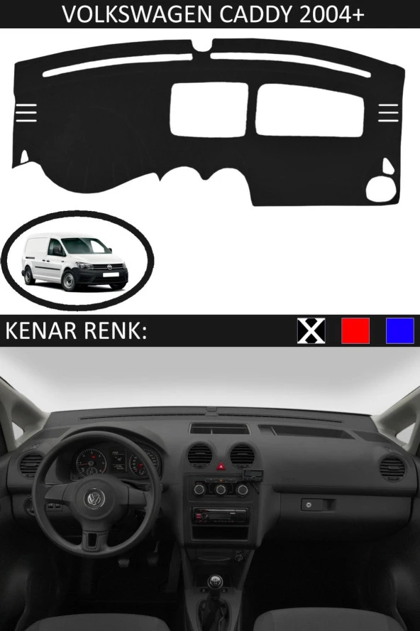 Volkswagen Caddy 2004+ Için Uygun Torpido Koruma Halısı Siyah Kenar Renk Siyah ürün görseli 1