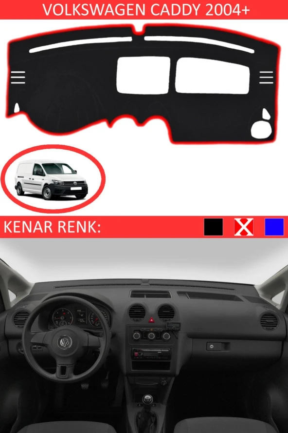 Volkswagen Caddy 2004+ Için Uygun Torpido Koruma Halısı Siyah Kenar Renk Kırmızı ürün görseli 1