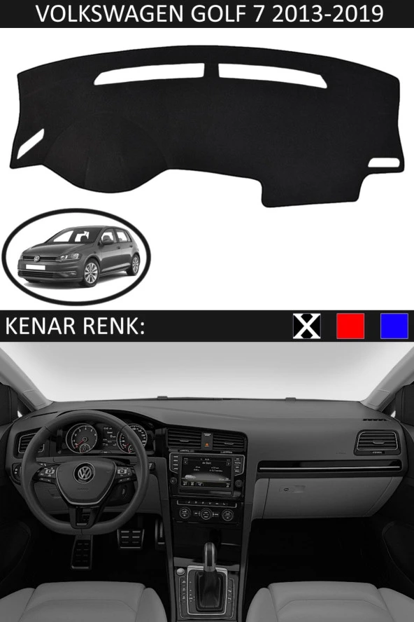 Volkswagen Golf 7 2013-2019 Için Uygun Torpido Koruma Halısı Siyah Kenar Renk Siyah ürün görseli 1