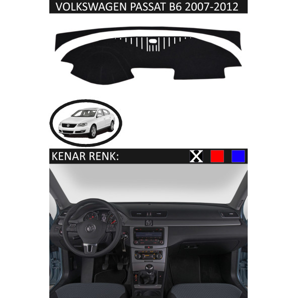 Volkswagen Passat B6 2007-2012 Için Uygun Torpido Koruma Halısı Siyah Kenar Renk Siyah ürün görseli 1