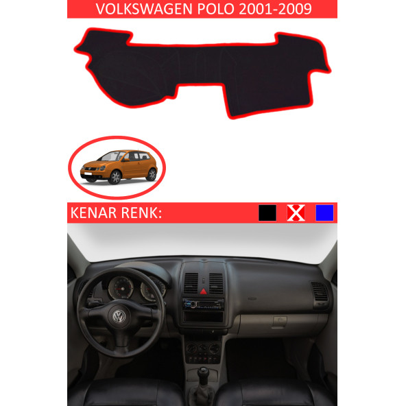 Volkswagen Polo 2001-2009 Için Uygun Torpido Koruma Halısı Siyah Kenar Renk Kırmızı ürün görseli 1