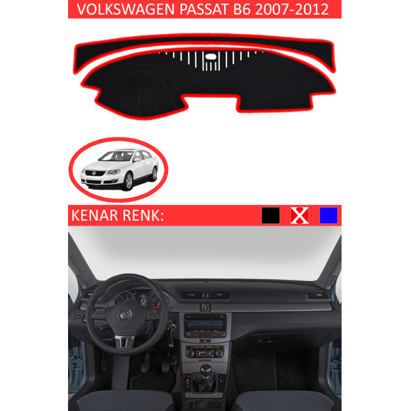 Volkswagen Passat 2007-2012 Modelleri Için Uygun Torpido Koruma Halısı Siyah Kenar Renk Kırmızı ürün görseli 1