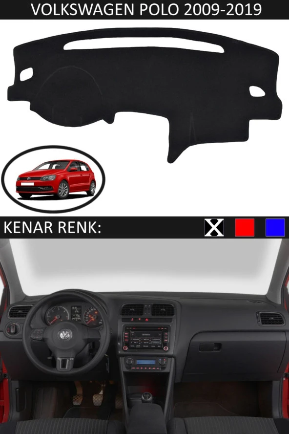 Volkswagen Polo 2009-2019 Için Uygun Torpido Koruma Halısı Siyah Kenar Renk Siyah ürün görseli 1