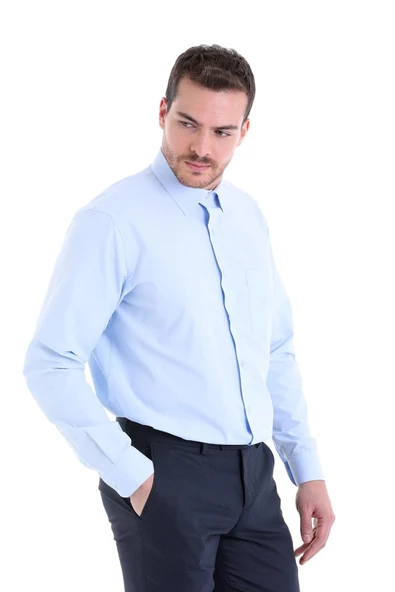 Dormen Classics Erkek Buz Mavi Kolay Ütülenebilir Regular Fit Geniş Kesim Klasik Yaka Cepli Gömlek ürün görseli 1