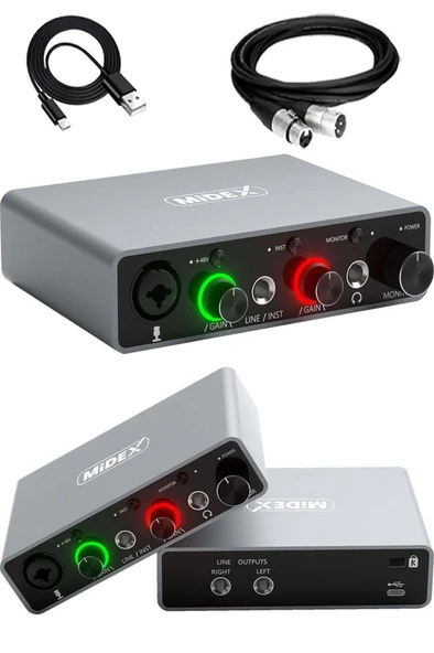 Midex GLX-700GR XLR Üst Segment Usb Stüdyo Ses Kartı 2 Giriş 2 Çıkış 24bit/192kHz ürün görseli 1