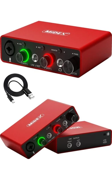 Midex GLX-700RD Üst Segment Usb Stüdyo Ses Kartı 2 Giriş 2 Çıkış 24bit/192kHz - Resim 2
