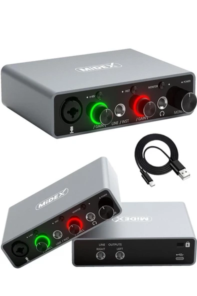 Midex GLX-700GR Üst Segment Usb Stüdyo Ses Kartı 2 Giriş 2 Çıkış 24bit/192kHz ürün görseli 1