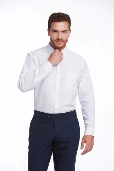 Dormen Classics Erkek Kolay Ütülenebilir Regular Fit Geniş Kesim Klasik Yaka Cepli Gömlek ürün görseli 1