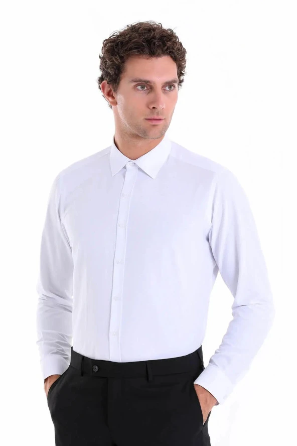 Dormen Classics Ütülemesi Kolay Slim Fit Dar Kesim Klasik Yaka Cepsiz Erkek Gömlek Beyaz ürün görseli 1
