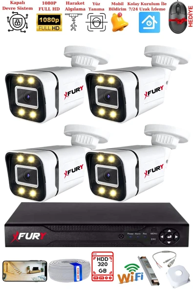 FURY 4 Kameralı 1080P Görüntü Gece Renkli Full Hd 4 x Ultra Led Gece Renkli Güvenlik Kamerası Seti 320GB ürün görseli 1