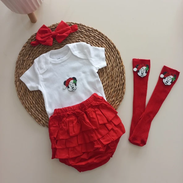 MARS BABY Kız Bebek Çocuk Kırmızı Fırfırşort Yılbaşı Noel Badili Çoraplı Takım ürün görseli 1