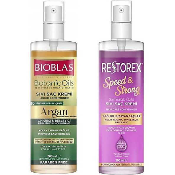 Bioblas Argan Yağlı Sıvı Saç Kremi 200 ml + Restorex Sağlıklı Uzama Etkili Sıvı Saç Kremi 200 m ürün görseli 1