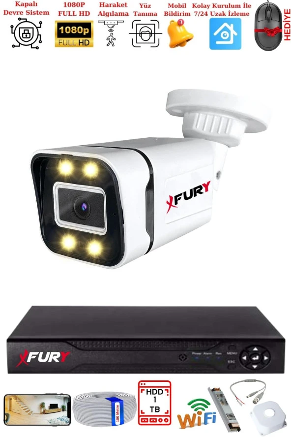 FURY 1 Kameralı 1080P Görüntü Gece Renkli Full Hd 4 x Ultra Led Gece Renkli Güvenlik Kamerası 1TB ürün görseli 1