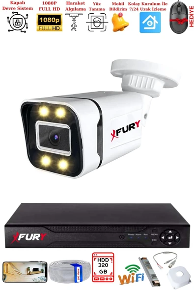 FURY 1 Kameralı 1080P Görüntü Gece Renkli Full Hd 4 x Ultra Led Gece Renkli Güvenlik Kamerası Seti 320GB ürün görseli 1