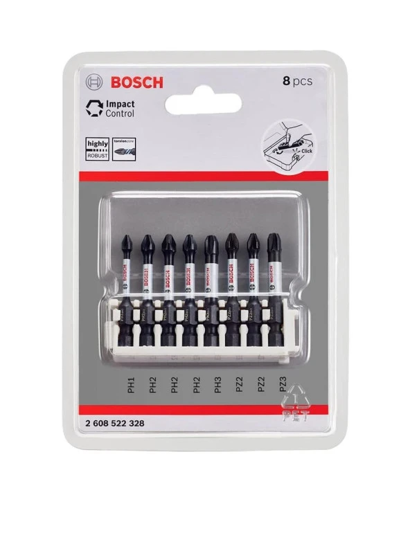 Bosch Professional 8 parçalı tornavida ucu seti (Impact Control PZ/PH uçlar) ürün görseli 1