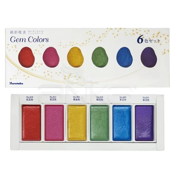 Zig Kuretake Gansai Tambi Sulu Boya Seti 6lı Gem Colors ürün görseli 1